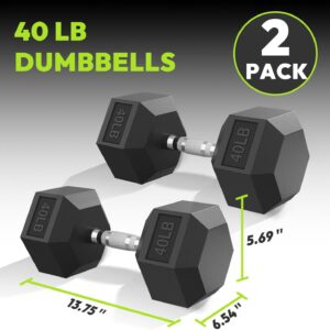 Hex Dumbbell 40-575 lb Dumbbell set, Rubber Encased Exercise & Fitness Dumbbells, Hand Weight for Strength Training