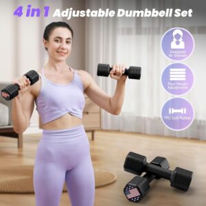 Zempox Adjustable Dumbbell Set of 2, 4 in 1 Hand Weights for Women at Home, 5 lb Weights Dumbbells set of 2, Each 2lb 3lb 4lb 5lb with TPU Soft Rubber Handle for Home Gym Exercise Training