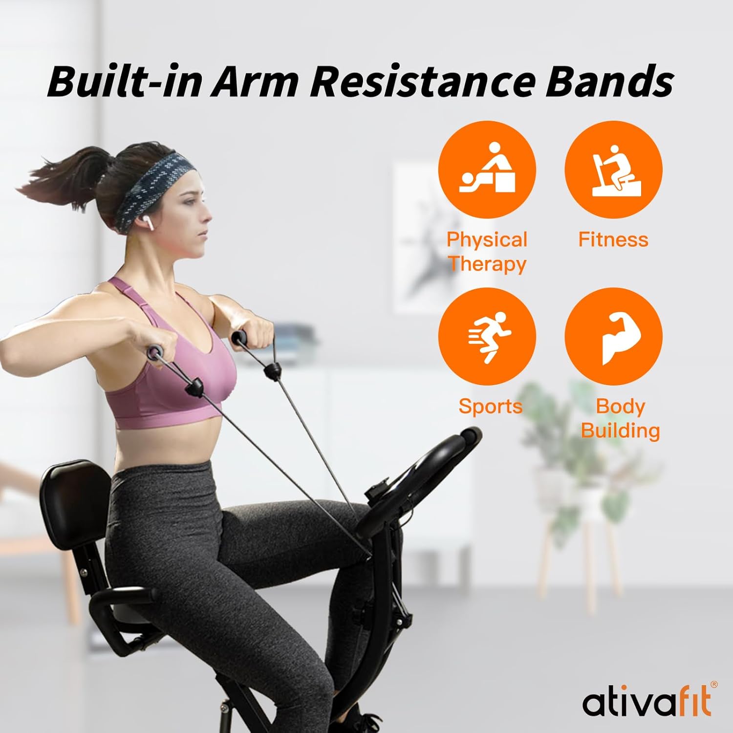 ATIVAFIT Exercise Bike Foldable Fitness Indoor Cycling Bike Magnetic 3 in 1 Upright Recumbent Exercise Bike with Resistance Bands for Home Workout - Image 7