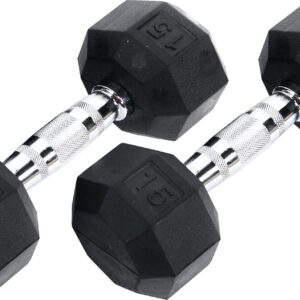Ader Octagon Rubber Coated Dumbbell 15, 20, 25, 30 Lbs 4 Pairs 180 Lb