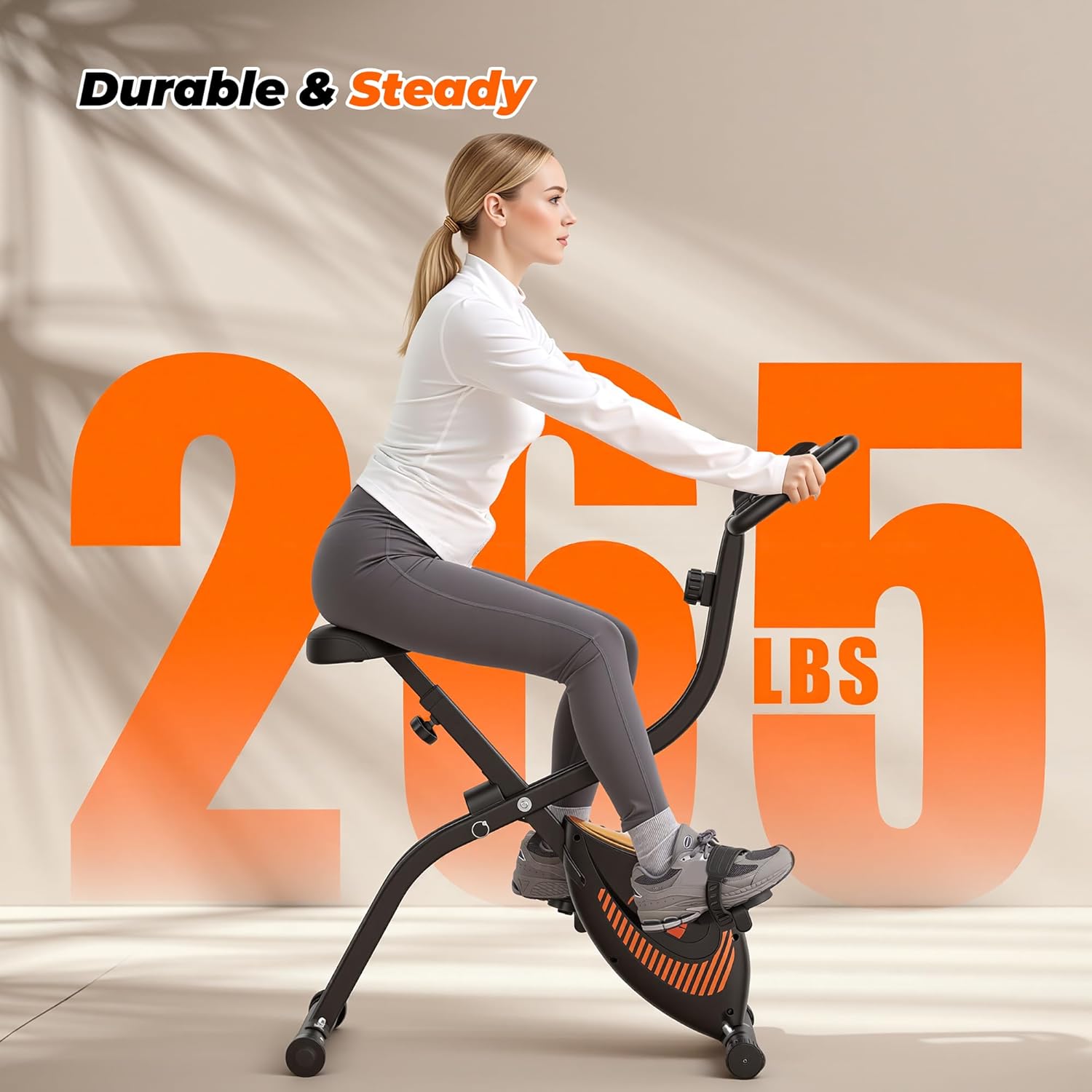 Exercise Bike, 3 IN 1 Stationary Bike, Folding Exercise Bike with 16-Level Resistance, Comfortable Seat Cushion, LCD Monitor, 265 lbs Weight Capacity for Home Gym Workout (Orange) - Image 7