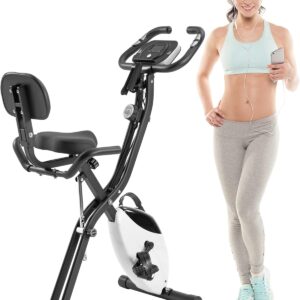 16-Level Adjustable Magnetic X-Bike for Home Gym Cardio – Foldable Upright/Recumbent Bike with LCD & Arm Bands – 350 lbs Capacity – Space Saving Design