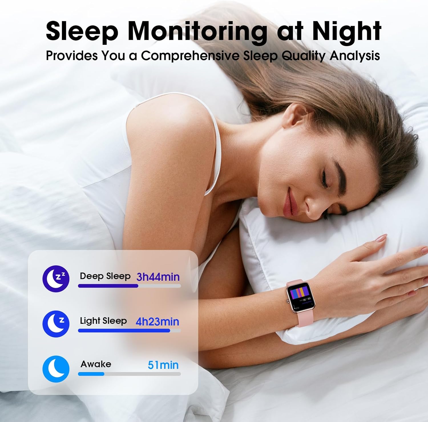 Fitness Tracker Watch, Step Tracker with Heart Rate, Blood Oxygen Sleep Monitor, 5ATM Waterproof Pedometer, Step Calorie Counter, Health Fitness Watch for Sports, Activity Tracker for Women Men - Image 5
