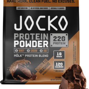 Jocko Fuel Mölk Whey Protein Powder 22g Protein – Low Sugar Monk Fruit Blend – Muscle Recovery & Growth, Packaging May Vary (26 Servings, Chocolate Milkshake)