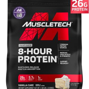 MuscleTech Platinum 8-Hour Protein Powder – 7 Premium Protein Sources with Whey & Casein Protein for Increased Lean Muscle, Strength & Improved Recovery – Vanilla Cake, 50 Servings
