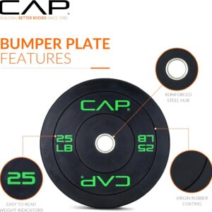 CAP Barbell 2-Inch Olympic Bumper Plate Weight Set with 6 Post Rack | 100-370 lbs | Multiple Options