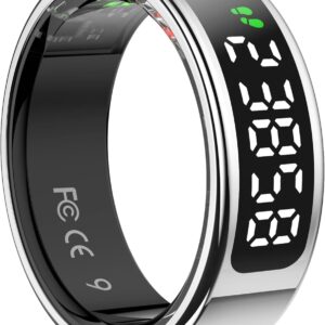Smart Ring Health Tracker, Titanium Silver Round Design, Touch Screen, Bluetooth Connectivity, Water Resistant, Health Monitoring for Adults(Silver, 11#(20.8mm))