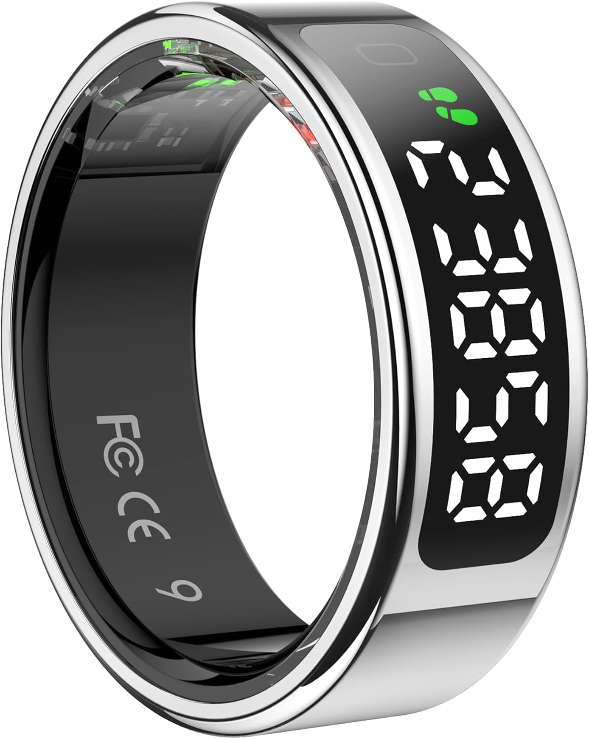 Smart Ring Health Tracker, Titanium Silver Round Design, Touch Screen, Bluetooth Connectivity, Water Resistant, Health Monitoring for Adults(Silver, 11#(20.8mm))
