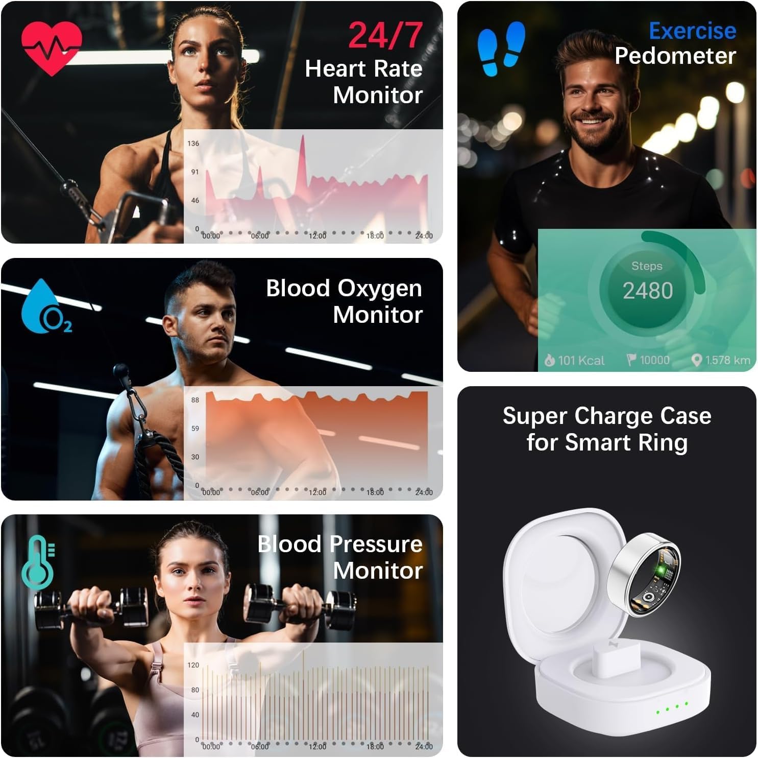 Health Tracker Ring, Smart Health Ring for Women Men with Heart Rate, Blood Oxygen, Sleep Monitor, Steps,Calories, No Subscription Fee, IP68 Waterproof Smart Ring for iPhone & Android (Silver, 7#) - Image 3