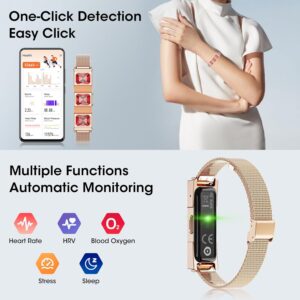 Mingtawn Women’s Smart Bracelet with 2 Bands, Health Fitness Tracker, 24/7 Heart Rate/Blood Oxygen/HRV/Sleep Monitor, Fashion Ruby Wristband with Message/Call Reminder Free Subscription (Rose Gold)