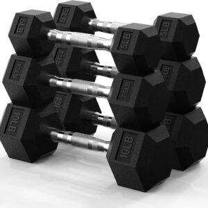 PAPABABE Hex Dumbbell Set, Rubber Coated Hand Weights for Women & Men, Free Weights for Strength Training, 45 to 550LB Weight Sets Dumbbells Set of 2 (45 Set)