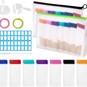 Protein Powder Travel Container Set, Reusable Powder Supplement Container To Go Includes 14 Single-Dose Bags and 2 Large Zip Bags, BPA-free Protein Powder Container for Workout, Fitness, Travel