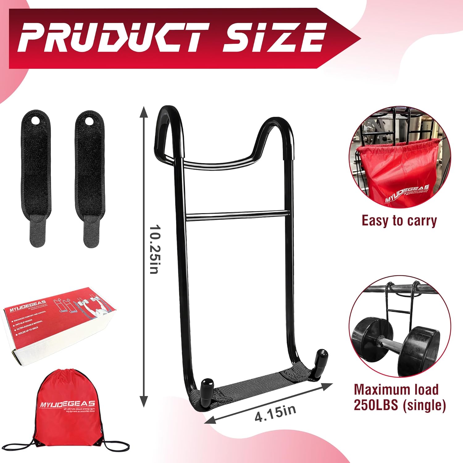 Upgraded 2-Pack Mad Spotter Pro 2.0 Dumbbell Hooks, Dumbbell Spotter Hooks with 250 lbs Load for Bench Press, Chest & Shoulder Workouts with Wrist Straps, Storage Bag,Perfect for Hanging Dumbbells - Image 3