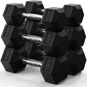 PAPABABE Hex Dumbbell Set 45-550 lb, Rubber Encased Home Gym Dumbbells, Weights Dumbbells for Women & Men, Hand Weight for Strength Training