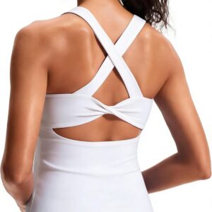 Workout Tank Top with Built-in Bra Cross Back Athletic Yoga Tops Stretchy Sports Camisole for Gym Pilates