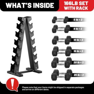 PAPABABE Hex Dumbbell Set with Rack, Rubber Encased Dumbbell Free Weights Dumbbells Set with Storage Rack, Hand Weights Set for Strength Training, Exercise & Fitness Dumbbells