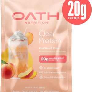 Oath Nutrition Clear Whey Isolate Protein Powder, Peaches & Cream, 20g Complete Protein per Serving, No Added Sugar, Grass-Fed, Single Serving (6 Count)
