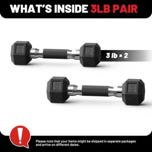 PAPABABE Hex Dumbbell Set with Rubber Grip 2.5-125lb, Odorless Rubber Coated Weight Fixed Dumbbells Set of 2, Weights for Women at Home, Hand Weights for Home Gym & Strength Training,Pesas Para Ejercicios