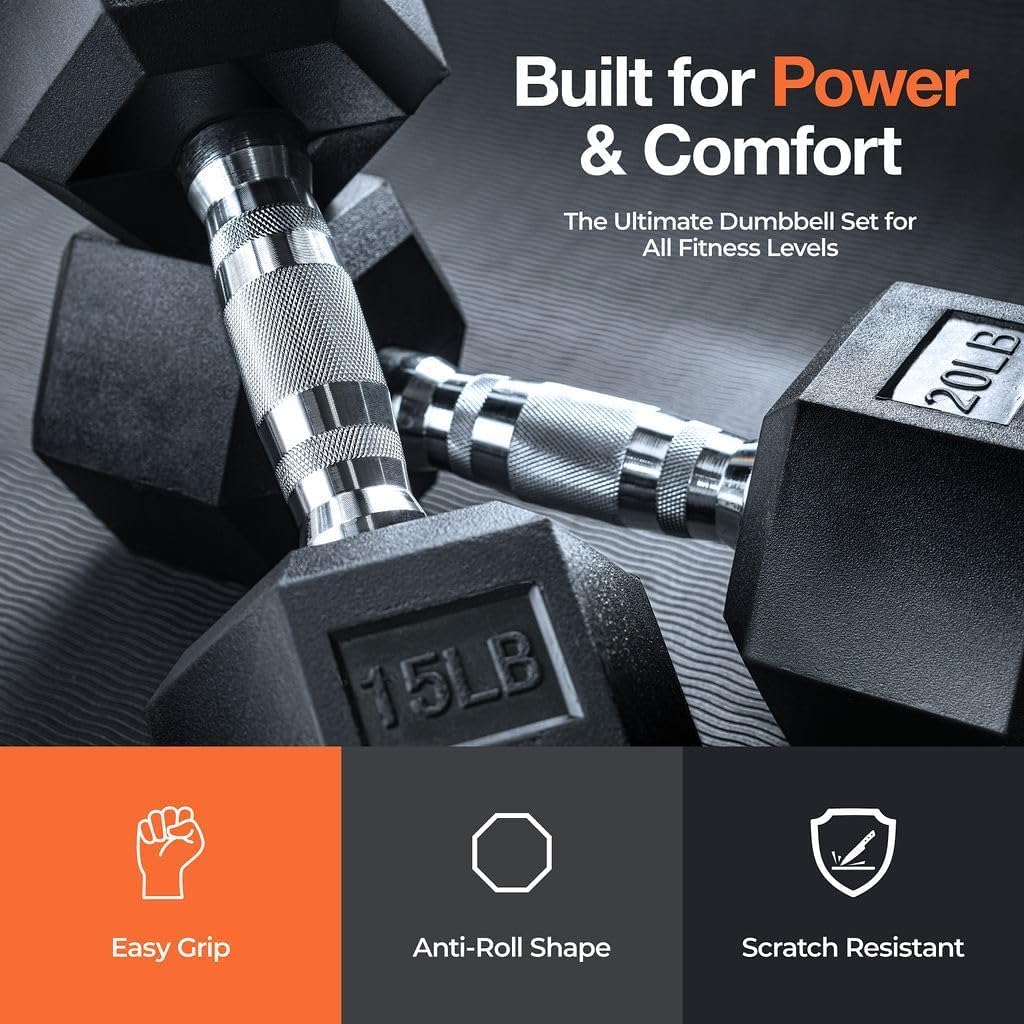 Weights Dumbbells Set with Rack - 150 lb Rubber-Coated Dumbbells for Easy Grip | Durable Carbon for Strength Training | Essential Workout Equipment for All Fitness Levels - Image 4