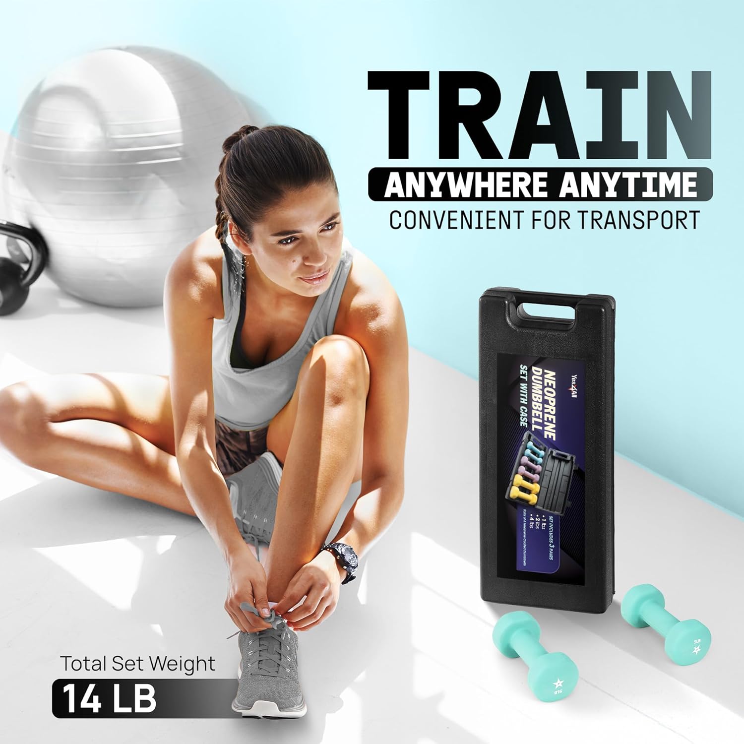 Yes4All Neoprene Coated Dumbbell Hand Weight Sets - Multiple Weight Options with Rack, Anti-roll, Anti-Slip, Hexagon Shape - Image 5