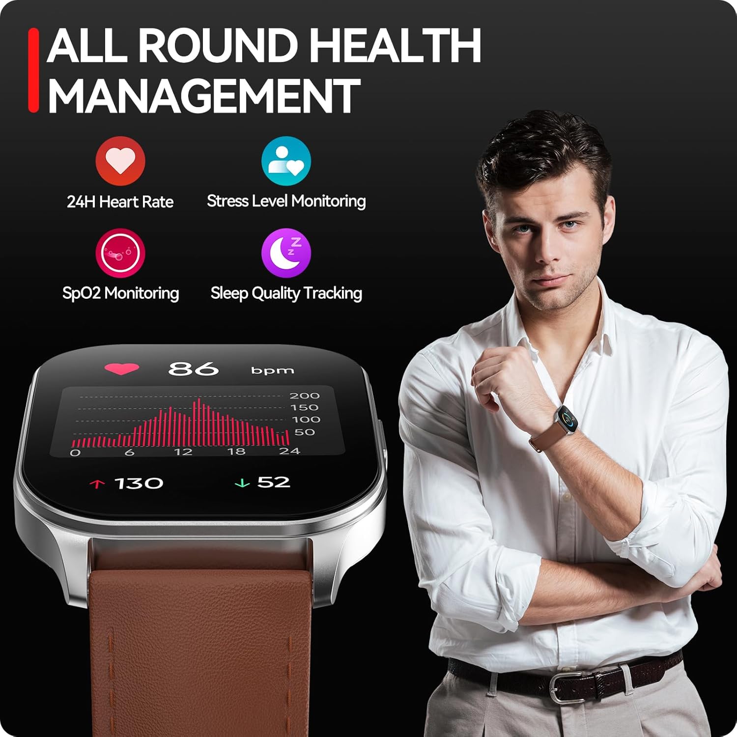 anyloop Smart Watch for Men Women, 1.96" AMOLED Display, Fitness Watch(Answer/Make Call) with Heart Rate Sleep SpO2 Monitor,IP68 Waterproof Activity Trackers and Smartwatches for iOS and Android - Image 5
