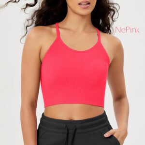 ODODOS Women’s Crop 3-Pack Seamless Rib-Knit Camisole Crop Tank Tops