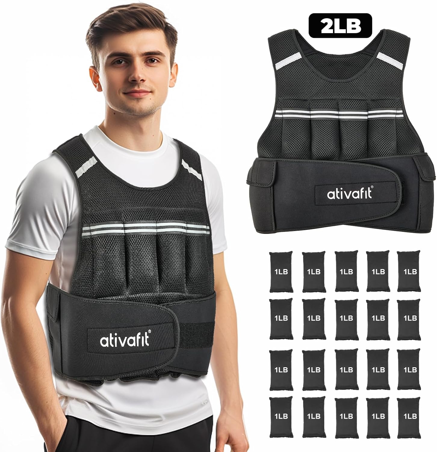 Ativafit Adjustable Weighted Vest Women Men with Reflective Design 2 4 6 8 10 12 14 16 18 20 22 Lbs Running Vest for Strength Training, Walking, Jogging, Weightlifting, Running Men Women Kids 2-22 Lbs - Image 4