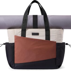 LOVEVOOK Gym Tote Bag for Women, Puffy Yoga Mat Bag with Large Cup Holder & Wet Pocket, Work Nurse Bag for Travel Workout