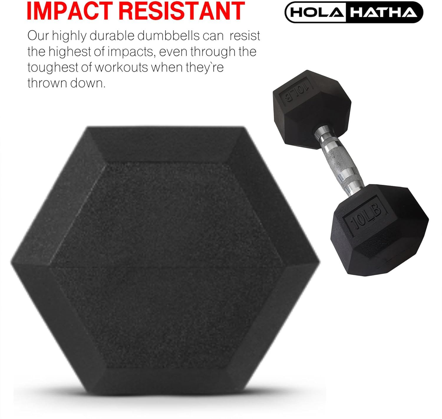 HolaHatha Iron Hexagonal Cast Exercise Dumbbell Free Weight with Contoured Textured Grip for Home Gym Exercise and Strength Training - Image 3