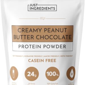 Creamy Peanut Butter Chocolate Protein Powder – 15 Servings | Grass-Fed Whey, Naturally Sweetened, No Gums or Fillers | Smooth Texture, Easy to Digest, Great for Shakes, Baking & Daily Protein Support
