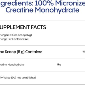 Pure Creatine Monohydrate Powder 300g – Micronized Organic Supplements 5g Serving for Support Muscle Growth & Health | Unflavored Creatine for Men & Women LabTested Vegan-Friendly Protein