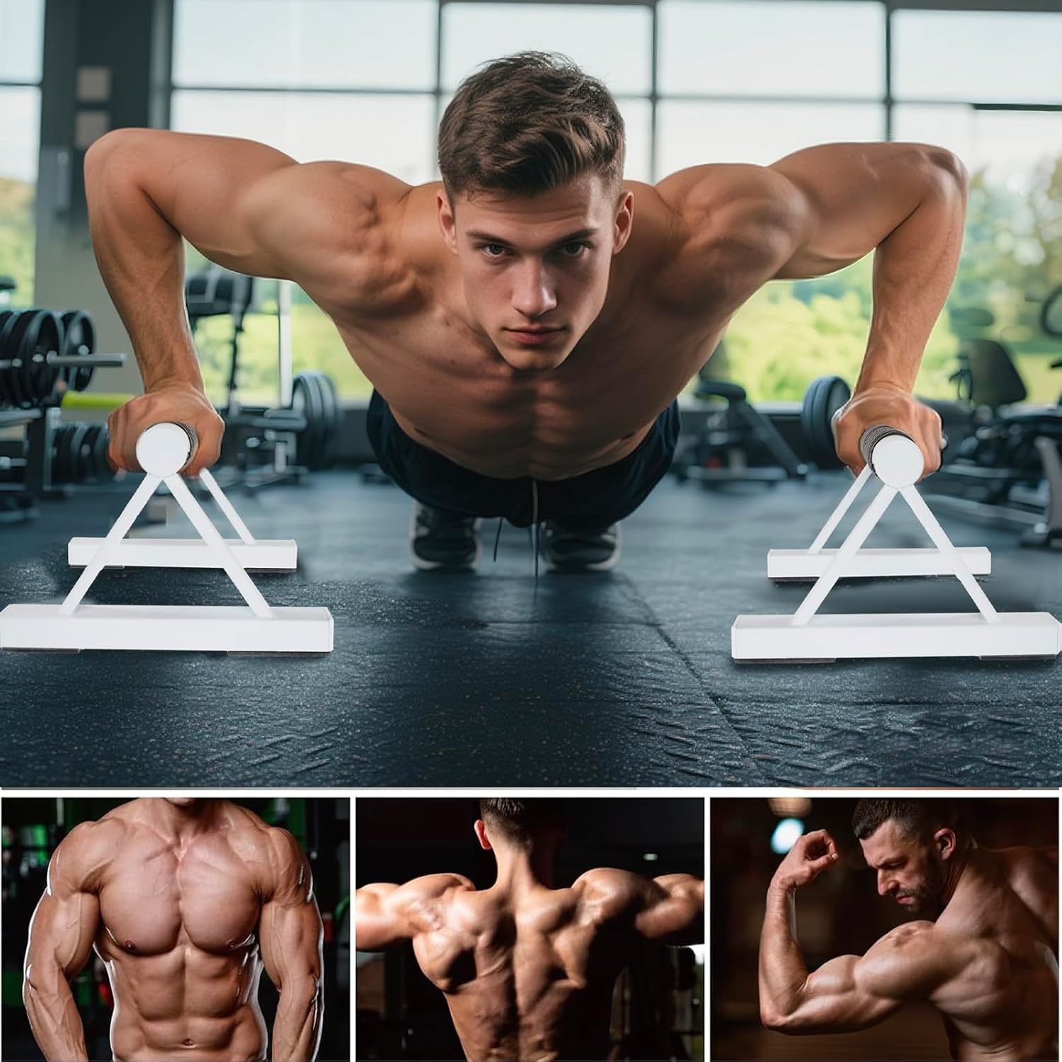 1 Pair Wooden Parallettes Push Up Bars for Men, Strength Training Pushup Stands Handles for Home Calisthenics, Fitness, Floor Workouts Solid Wood with White Metal Bracket - Support 500 lbs - Image 4