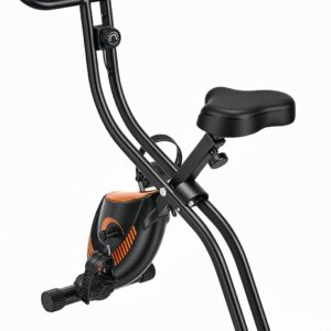 Exercise Bike, 3 IN 1 Stationary Bike, Folding Exercise Bike with 16-Level Resistance, Comfortable Seat Cushion, LCD Monitor, 265 lbs Weight Capacity for Home Gym Workout (Orange)