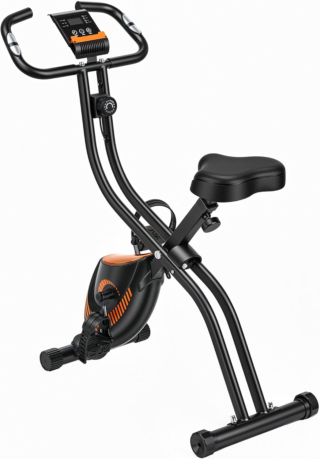 Exercise Bike, 3 IN 1 Stationary Bike, Folding Exercise Bike with 16-Level Resistance, Comfortable Seat Cushion, LCD Monitor, 265 lbs Weight Capacity for Home Gym Workout (Orange)