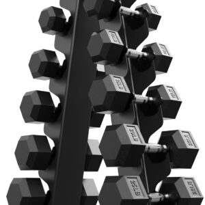 PAPABABE Hex Dumbbell Set with Rack, Rubber Encased Dumbbell Free Weights Dumbbells Set with Storage Rack, Hand Weights Set for Strength Training, Exercise & Fitness Dumbbells