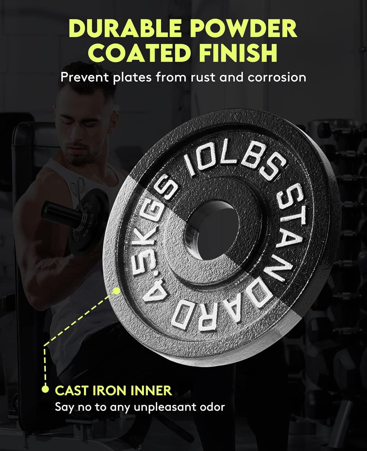 Cast Iron 2-Inch Olympic Weight Plates Set for Strength Training, Barbell Free Weight Plate Set for Weightlifting in Home Gym, Multiple Sizes From 2.5LB to 40LB - Image 4
