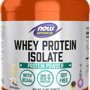 NOW Foods Sports Nutrition, Whey Protein Isolate, 25 g With BCAAs, Creamy Vanilla Powder, 5-Pound