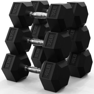 PAPABABE Hex Dumbbell Set 45-550 lb, Rubber Encased Home Gym Dumbbells, Weights Dumbbells for Women & Men, Hand Weight for Strength Training