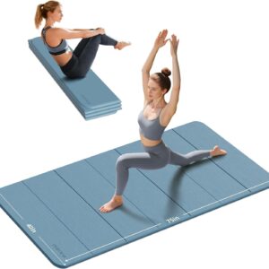 Foldable Yoga Mat thick- 2/5″ (10MM) TPE Non-Slip Design, Quick Fold，Easy Storage, 75×40 Extra Long/Wide for Indoor Yoga, Pilates and Outdoor Travel Workouts