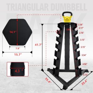 Balelinko Dumbbell Rack Stand Only, 6 Tier Triangular Frame Dumbbell Rack, Dumbbell Holder with 18 Dumbbell Storage Placements, 900 lbs Weight Capacity Weight Storage Stand for Home Gym，Black