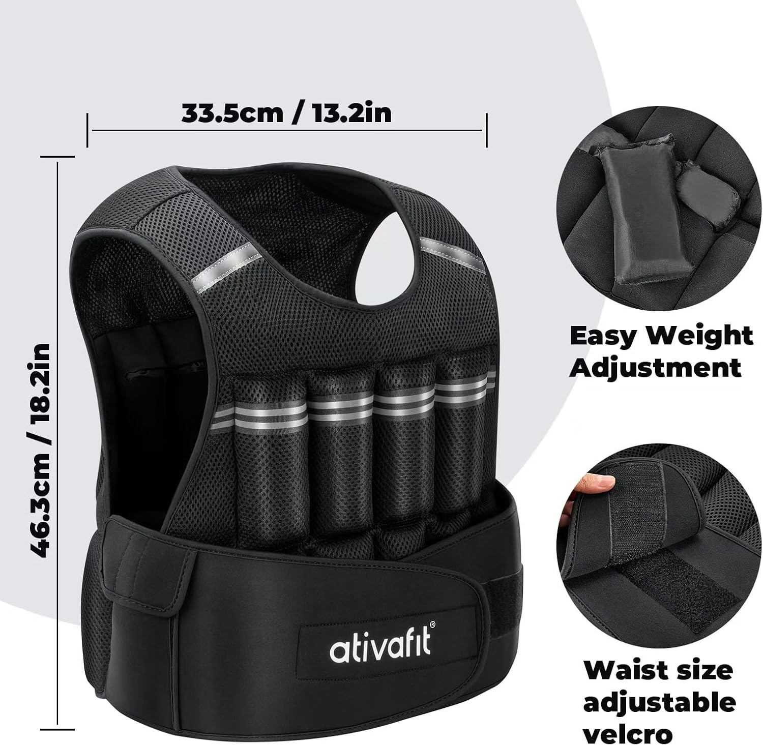 Ativafit Adjustable Weighted Vest Women Men with Reflective Design 2 4 6 8 10 12 14 16 18 20 22 Lbs Running Vest for Strength Training, Walking, Jogging, Weightlifting, Running Men Women Kids 2-22 Lbs - Image 2