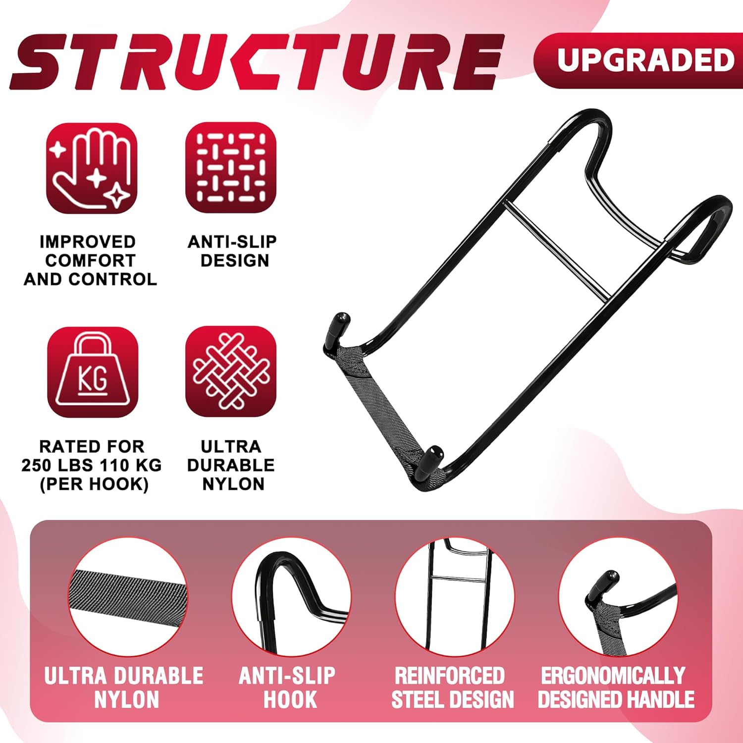 Upgraded 2-Pack Mad Spotter Pro 2.0 Dumbbell Hooks, Dumbbell Spotter Hooks with 250 lbs Load for Bench Press, Chest & Shoulder Workouts with Wrist Straps, Storage Bag,Perfect for Hanging Dumbbells - Image 2
