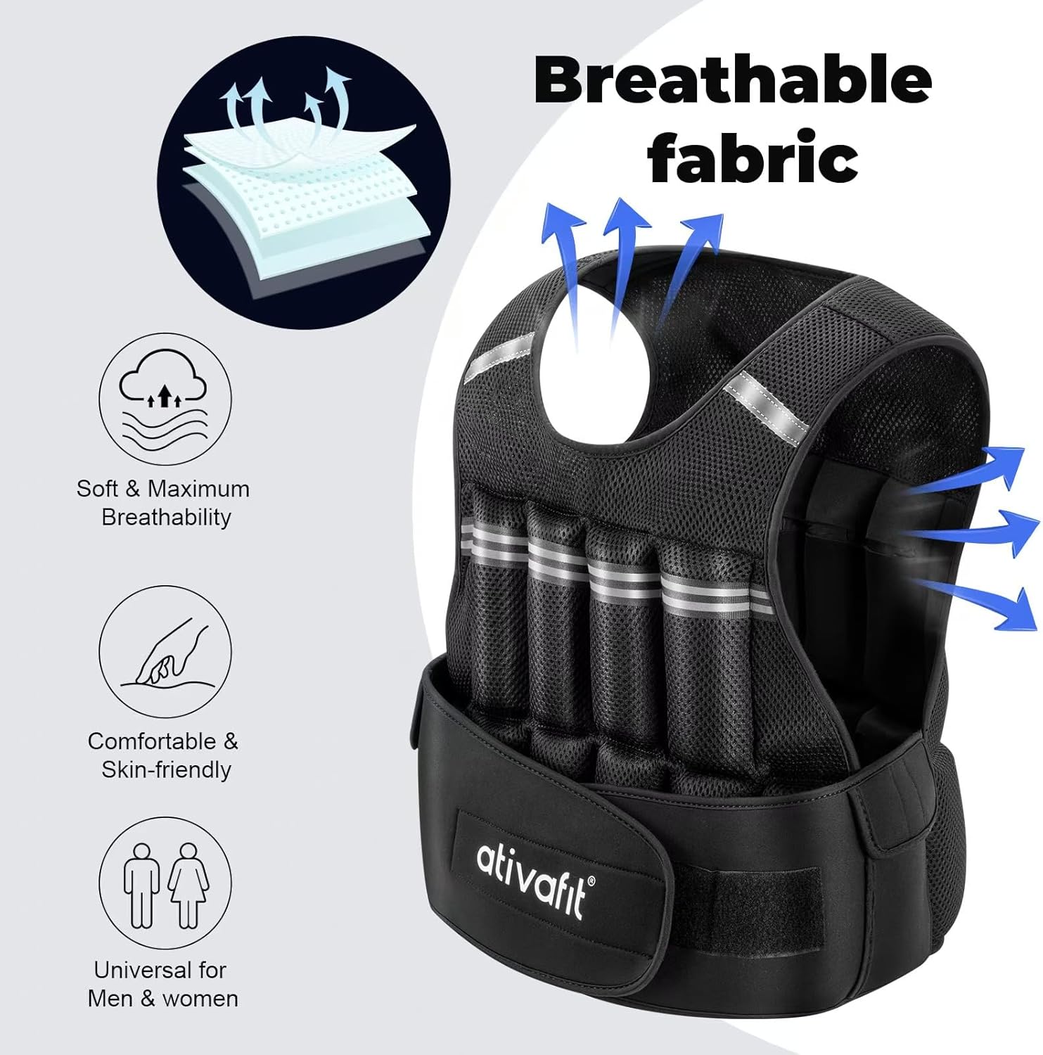 Ativafit Adjustable Weighted Vest Women Men with Reflective Design 2 4 6 8 10 12 14 16 18 20 22 Lbs Running Vest for Strength Training, Walking, Jogging, Weightlifting, Running Men Women Kids 2-22 Lbs - Image 3