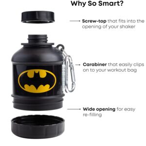 Smartshake Justice League Whey2Go Batman Protein Powder Storage Container 50g – BPA Free Shaker Bottle Funnel for Whey Protein Powder – 110ml, DC Comics Batman