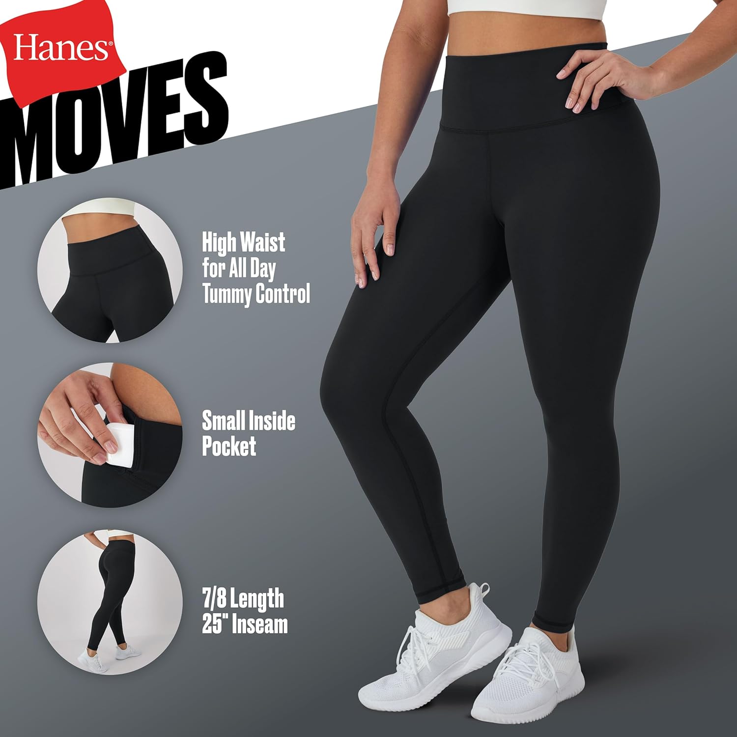 Hanes Womens Leggings Clothing, Moves 7/8 Soft Leggings with Pocket, Moisture Wicking Women's Clothing, Pants, 25" Inseam - Image 4
