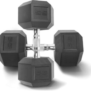 WF Athletic Supply Rubber Coated Solid Steel Cast-Iron Pair Dumbbells, Rubber Hex Dumbbells, Hex Weights Dumbbells for Muscle Toning, Full Body Workout, Home Gym Dumbbells, Pair