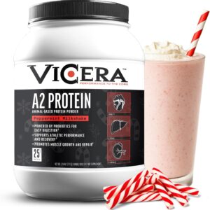 ViCera A2 Protein Powder, Peppermint Milkshake, 25 G Protein per Serving, Organic A2/A2 Whey Casein Blend With Probiotics and Celtic Sea Salt, Gluten Free Workout Supplement, Non GMO, 20 Serv, 27.4 Oz