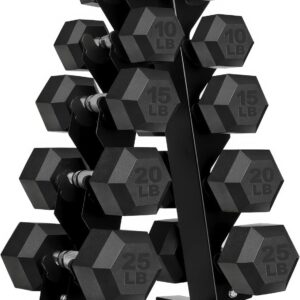 Weights Dumbbells Set with Rack – 150 lb Rubber-Coated Dumbbells for Easy Grip | Durable Carbon for Strength Training | Essential Workout Equipment for All Fitness Levels