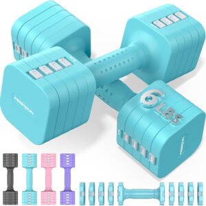 FEIERDUN 5-in-1 Adjustable Dumbbell Set of 2, 12LBS/20LBS Hand Weights for Women, 1s-Adjust Dual-Stable Dumbbell Set for Women Home Gym & Outdoor