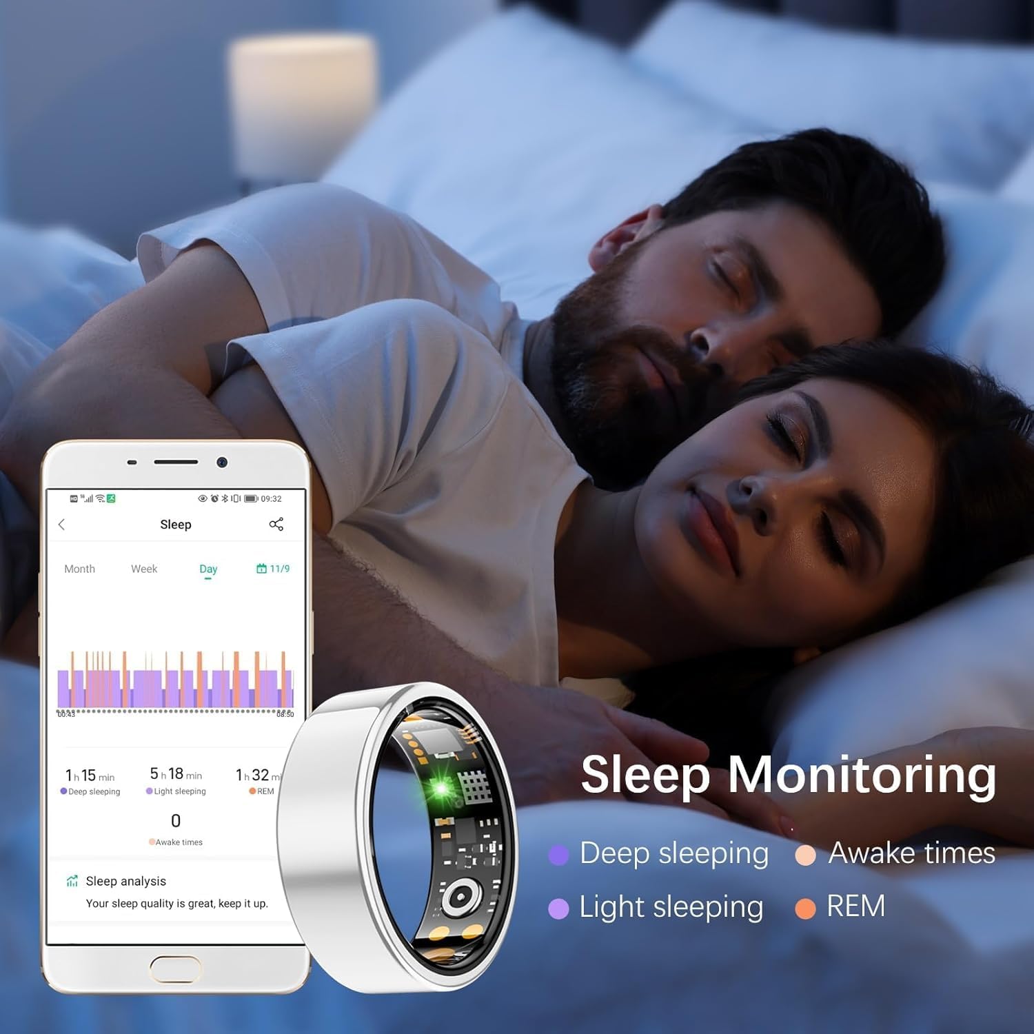 Health Tracker Ring, Smart Health Ring for Women Men with Heart Rate, Blood Oxygen, Sleep Monitor, Steps,Calories, No Subscription Fee, IP68 Waterproof Smart Ring for iPhone & Android (Silver, 7#) - Image 5